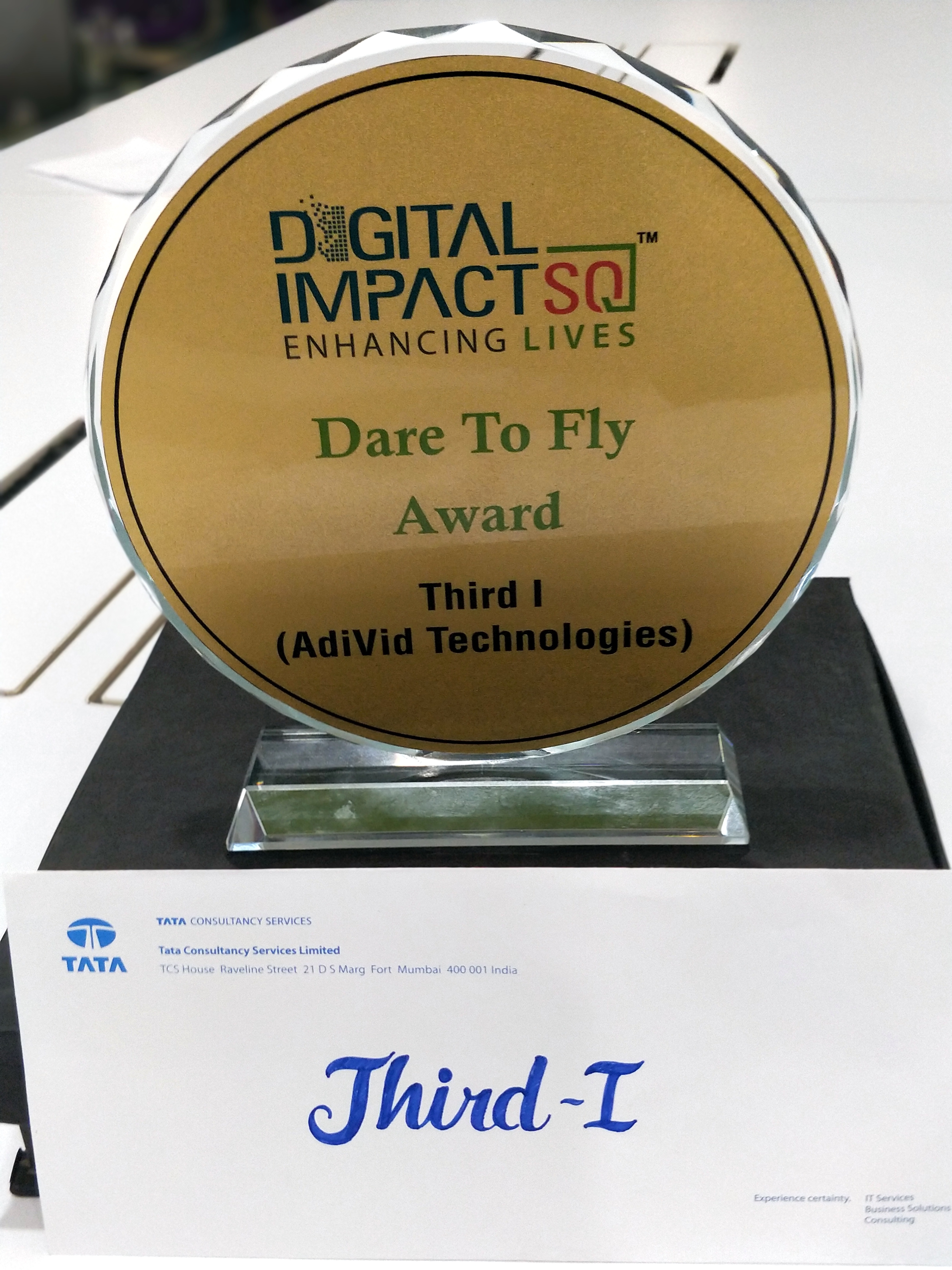 Awarded by TCS CTO Ananth Krishnan (DISQ).
